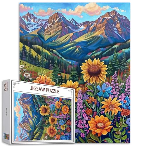 1000 Stück Puzzles für Erwachsene Berg Malerei Puzzle Blumen Pflanzen Puzzles für herausfordernde Familie Aktivität Spiel DIY Puzzle Wanddekoration Familie Puzzle perfekt für Spiel Nächte GIF von Tucocoo