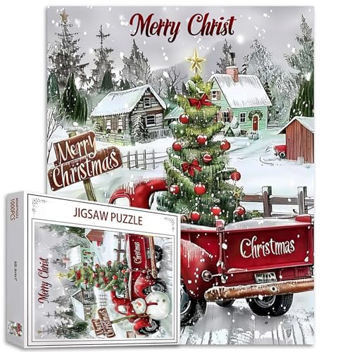 1000 Stück Puzzles für Erwachsene Fröhliche Weihnachten Weihnachtsbaum Schneemänner Weihnachtsmann Heiligabend Box Rotes Auto Puzzle Handarbeit Geschenk Home Decor Geschenke Familie Puzzle Perfekt von Tucocoo
