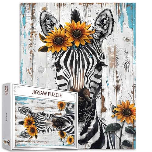 1000 Stück Puzzles für Erwachsene Zebra Malerei Jigsaw Puzzle Zebra Sonnenblume Krone Puzzles für herausfordernde Familie Aktivität Spiel Tier Kunst DIY Puzzle Wanddekoration Retro Geschenke (bunt) 1000 Stück Puzzles für Erwachsene Zebra Malerei Jigsaw Puzzle Zebra Sonnenblume Krone Puzzles für herausfordernde Familie Aktivität Spiel Tier Kunst DIY Puzzle Wanddekoration Retro Geschenke (bunt) von Tucocoo