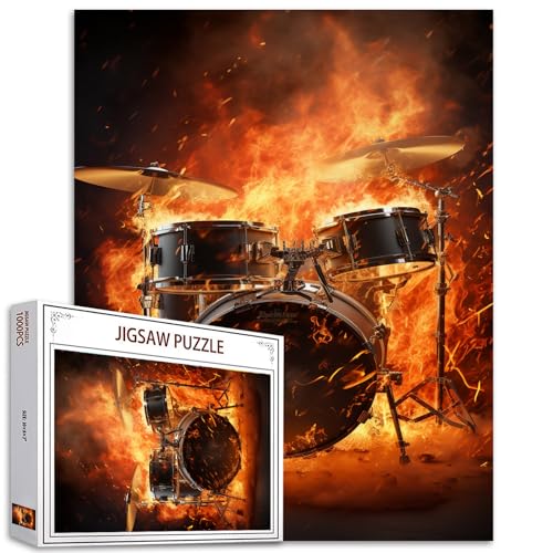 1000 Teile Fackelinstrument Puzzle für Erwachsene, Rock and Roll Jazz Drum Kit, Bunte DIY Puzzle für Heimdekoration, Familienpuzzle, perfekt für Partys von Tucocoo