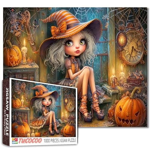 1000 Teile Halloween Puzzle für Erwachsene Niedliche Hexenkunst Puzzle Gruseliger Kürbis Hexenhut Puzzles Herausforderndes Ästhetisches Herbstpuzzle 1000 Teile für Familienspielabende Halloween Dekor 1000 Teile Halloween Puzzle für Erwachsene Niedliche Hexenkunst Puzzle Gruseliger Kürbis Hexenhut Puzzles Herausforderndes Ästhetisches Herbstpuzzle 1000 Teile für Familienspielabende Halloween Dekor von Tucocoo