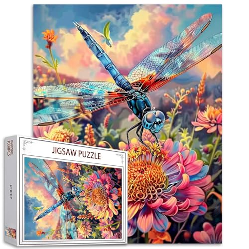 1000 Teile Puzzle für Erwachsene - Blumenmalerei Mit Libellen - Herausfordernde Familienaktivität, DIY Wanddekoration, Perfekt für Spielenächte Und Geschenke von Tucocoo