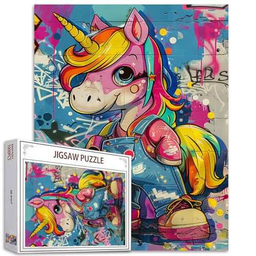 Tucocoo 1000-teiliges Puzzle für Erwachsene - Buntes Pferdepuzzle - Pony - Modern - Tier - Karton - Jigsaw - Puzzle - 1 Set - 1 Stück - 1000 Teile - 1 Poster - Ab 8 Jahren von Tucocoo