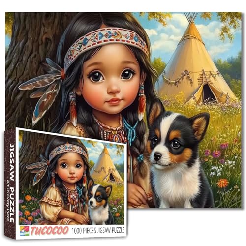 1000 Teile Puzzle für Erwachsene Indianer-Mädchen Malerei Puzzle Indianer-Baby-Mädchen Holding Puppy Puzzles Spiel Wanddekoration DIY Handwerk Puzzle herzerwärmende kulturelle Kunst für Heimdekoration 1000 Teile Puzzle für Erwachsene Indianer-Mädchen Malerei Puzzle Indianer-Baby-Mädchen Holding Puppy Puzzles Spiel Wanddekoration DIY Handwerk Puzzle herzerwärmende kulturelle Kunst für Heimdekoration von Tucocoo