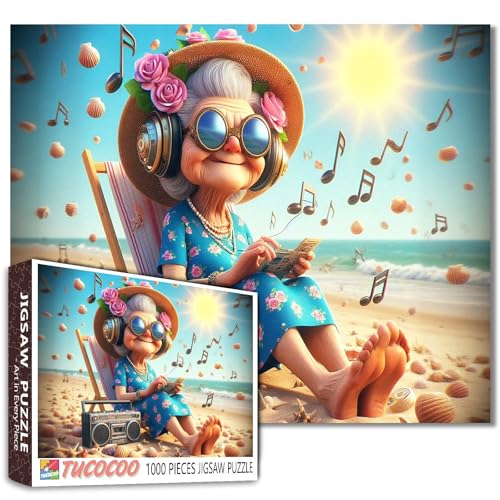 1000 Teile Puzzle für Erwachsene Lustige Oma Musik hören am Strand Puzzles Retro Radio Einzigartige skurrile Kunst Puzzle Entspannende Aktivität Herausforderung Spaß Geschenk für Frauen Senioren 1000 Teile Puzzle für Erwachsene Lustige Oma Musik hören am Strand Puzzles Retro Radio Einzigartige skurrile Kunst Puzzle Entspannende Aktivität Herausforderung Spaß Geschenk für Frauen Senioren von Tucocoo