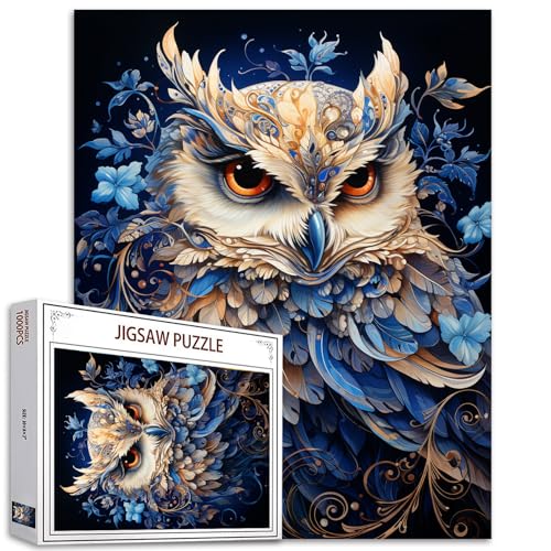 1000 Teile Puzzle für Erwachsene Weise Eule Puzzles für Erwachsene Dunkelblaue Vögel 1000 Teile Süße Eule Kunst HD Qualität 1000 Teile Tiere Puzzles DIY Kunst Handwerk Einzigartige Geschenke von Tucocoo