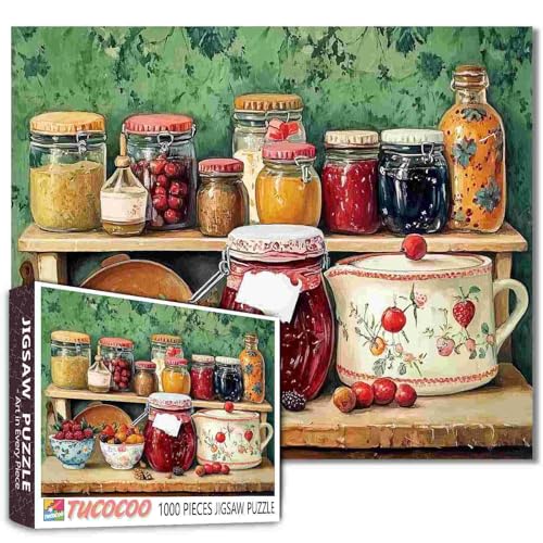 1000 Teile Puzzle für Erwachsene & Anfänger - Küche Marmeladengläser Landschaft Malerei, Küche Kunst Puzzle, Spaß & Herausforderung Puzzle Spielzeug für Entspannung & Achtsamkeit von Tucocoo