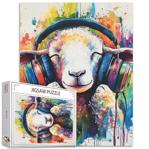 1000 Teile Puzzles für Erwachsene Schafe Hören Musik Malerei Puzzle Graffiti Tiere 1000 Teile Puzzles für herausfordernde Familienaktivität Spiel Kunst Wanddekoration DIY Puzzle Geschenke von Tucocoo