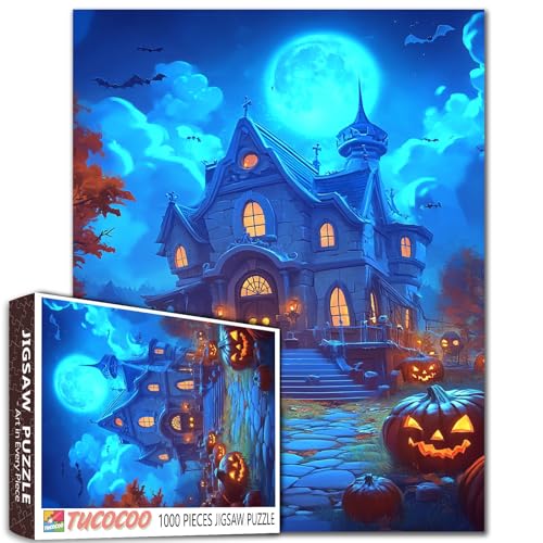 1000 Teile für Erwachsene, Studenten, Halloween-Kürbisse, Spukhaus-Puzzle, Nacht, Mondlicht, gruselige Horror-Szene, Puzzles, 50,8 x 68,6 cm, gruseliges Haus-Puzzles für Urlaub, Dekoration 1000 Teile für Erwachsene, Studenten, Halloween-Kürbisse, Spukhaus-Puzzle, Nacht, Mondlicht, gruselige Horror-Szene, Puzzles, 50,8 x 68,6 cm, gruseliges Haus-Puzzles für Urlaub, Dekoration von Tucocoo