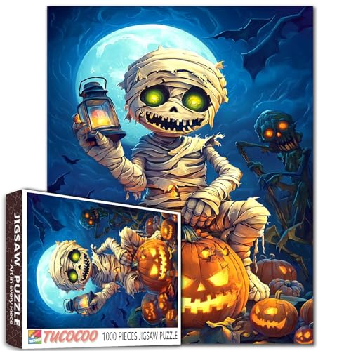 1000-teiliges Halloween-Mumien-Puzzle für Erwachsene, Laterne, Kürbis und Fledermäuse, gruselige Nachtpuzzle, gruselig, lustig, herausfordernd, Puzzle für Teenager, Entspannung, Halloween-Dekor 1000-teiliges Halloween-Mumien-Puzzle für Erwachsene, Laterne, Kürbis und Fledermäuse, gruselige Nachtpuzzle, gruselig, lustig, herausfordernd, Puzzle für Teenager, Entspannung, Halloween-Dekor von Tucocoo