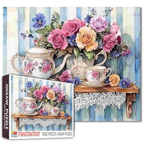 1000-teiliges Puzzle-Spielzeug, Retro-Blumenvase, Malpuzzle für Erwachsene und Anfänger, perfekt für Entspannung, Vintage-Küchenkunst, 1000-teiliges Puzzle, Zuhause und Geschenk von Tucocoo
