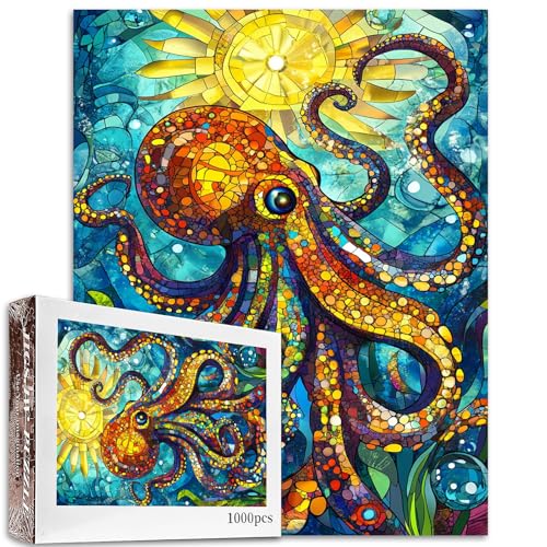 1000-teiliges Puzzle für Erwachsene, Buntglas-Puzzle, Oktopus-Puzzle, buntes Buntglas, Meereswelt, Oktopus-Puzzle, anspruchsvolle Familienaktivität, perfekt für Spielabende, Puzzle als 1000-teiliges Puzzle für Erwachsene, Buntglas-Puzzle, Oktopus-Puzzle, buntes Buntglas, Meereswelt, Oktopus-Puzzle, anspruchsvolle Familienaktivität, perfekt für Spielabende, Puzzle als von Tucocoo