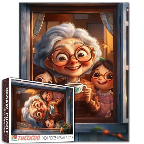 1000-teiliges Puzzle mit Aufschrift "Grandma's Drinking Coffee On The Windowsill", für Erwachsene, Studenten, zwei niedliche kleine Mädchen, Enkelinnen, 50,8 x 68,9 cm, Puzzle, einzigartiges 1000-teiliges Puzzle mit Aufschrift "Grandma's Drinking Coffee On The Windowsill", für Erwachsene, Studenten, zwei niedliche kleine Mädchen, Enkelinnen, 50,8 x 68,9 cm, Puzzle, einzigartiges von Tucocoo