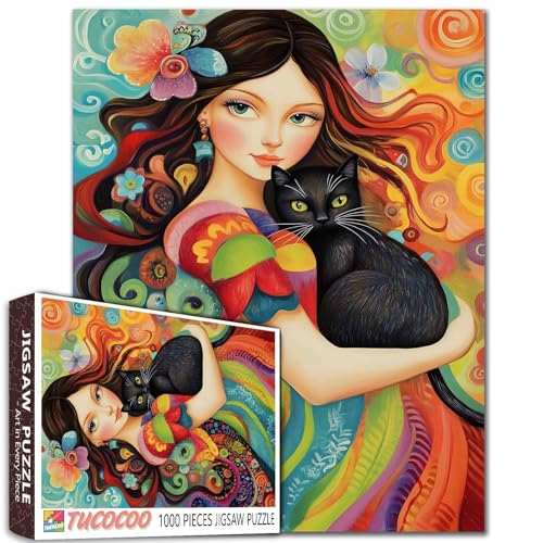Abstraktes Frauen-Puzzle, schwarze Katzen-Puzzles für Erwachsene, 1000 Teile, Puzzles für Familien, HD-Qualität, Fotopuzzle, Geschenk, perfekt für Partyspiel-Geschenke, 68,6 x 50,8 cm Abstraktes Frauen-Puzzle, schwarze Katzen-Puzzles für Erwachsene, 1000 Teile, Puzzles für Familien, HD-Qualität, Fotopuzzle, Geschenk, perfekt für Partyspiel-Geschenke, 68,6 x 50,8 cm von Tucocoo