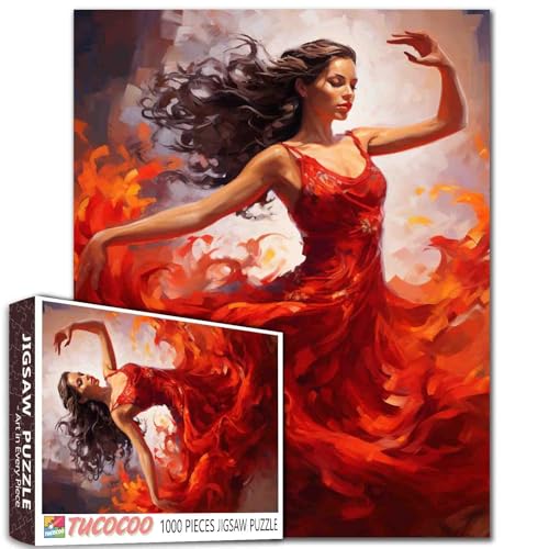 Abstraktes rotes Kleid, Tänzerin, Puzzle, 1000 Teile, Puzzles für Erwachsene, tanzende Frau, Puzzles für anspruchsvolle Familienaktivitäten, DIY-Puzzle für Zuhause, Wanddekoration, Geschenke, 50,8 x Abstraktes rotes Kleid, Tänzerin, Puzzle, 1000 Teile, Puzzles für Erwachsene, tanzende Frau, Puzzles für anspruchsvolle Familienaktivitäten, DIY-Puzzle für Zuhause, Wanddekoration, Geschenke, 50,8 x von Tucocoo