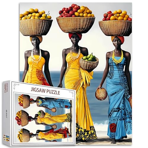 Afrika Amerika Mädchen 1000 Teile Jigsaw Puzzles Erwachsene Afro Schwarze Frau Malerei Jigsaw Puzzle Frau in traditionellem Kleid 1000 Teile Puzzles Spiel Seelandschaft Kunst Raumdekoration DIY Craft von Tucocoo