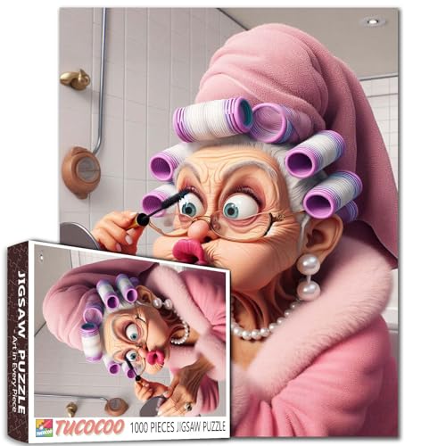 Alte Frau wendet Auge Schwarz Jigsaw Puzzles 1000 Stücke für Erwachsene Mode Alte Frau liebt Schönheit Herausfordernde Familie Aktivität Spiele Herausfordernd für Familie oder Freunde Spiel von Tucocoo