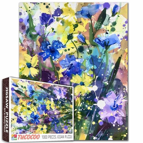 Aquarell Botanische Blumen Puzzle 1000 Teile für Erwachsene, bunte Blumen, Blumenpuzzles, 50,8 x 68,6 cm, herausfordernd für Spielabende, einzigartige tolle Geschenkidee von Tucocoo