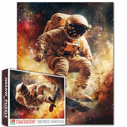 Astronauten Reiten Skateboards im Weltraum, Erwachsenen-Puzzle, Universum, Sternenhintergrund, Puzzle, Liebhaber, lebendige Illustrationen und hochwertige Teile, herausfordernd und entspannend, tolle von Tucocoo