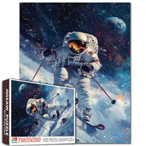 Astronauten Ski im Weltraum Puzzle für Erwachsene 1000 Teile Planet Erde Hintergrund Puzzle Kunst 50,8 x 68,9 cm Bunte DIY Puzzles für Heimdekoration, Familienpuzzle perfekt für Spieleabende von Tucocoo