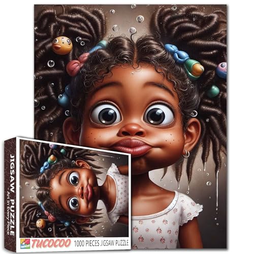 Big Eyed Girl Jigsaw Puzzles für Erwachsene EIN kleines Mädchen mit lockigem Haar und Haarzubehör Puzzles unmöglich schwer schwierig herausfordernd für Erwachsene perfekt für Familienspielnächte von Tucocoo
