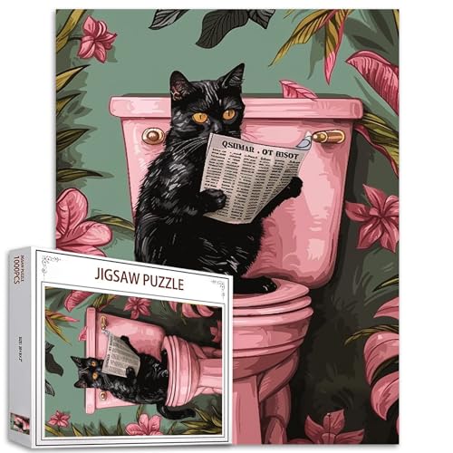Black Cat On Toilet Jigsaw Puzzle 1000 Pieces Puzzles for Adults, Kitten Pink Bathroom Jigsaw Puzzles for Challenging Family Activity Games DIY Puzzle for Home Wall Decor Gifts - 20 x 27 Inches von Tucocoo