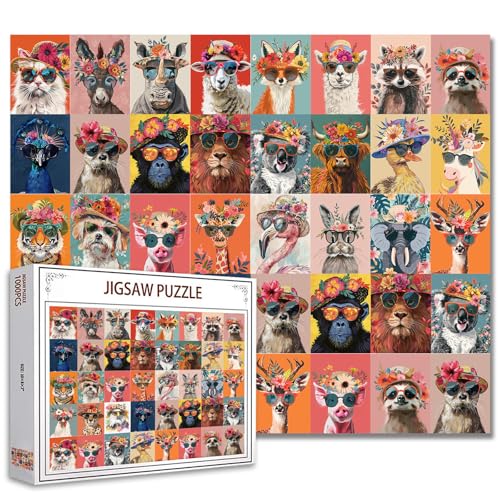 Blumen-Tier-Puzzle, 1000 Teile für Erwachsene, buntes modisches Tierkronen-Puzzle-Spiel, lustiges Zoo-Puzzle, Familien-Collage-Puzzle, für Heimdekoration Blumen-Tier-Puzzle, 1000 Teile für Erwachsene, buntes modisches Tierkronen-Puzzle-Spiel, lustiges Zoo-Puzzle, Familien-Collage-Puzzle, für Heimdekoration von Tucocoo
