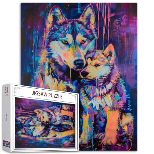 Bunte Welpen Puzzles für Erwachsene 1000 Stück Siberian Husky Hund Baby Puzzles - Herausfordernde Puzzles perfekt für Spielabend Tier Graffiti Kunst 1000 Stück Puzzle Bunte Welpen Puzzles für Erwachsene 1000 Stück Siberian Husky Hund Baby Puzzles - Herausfordernde Puzzles perfekt für Spielabend Tier Graffiti Kunst 1000 Stück Puzzle von Tucocoo