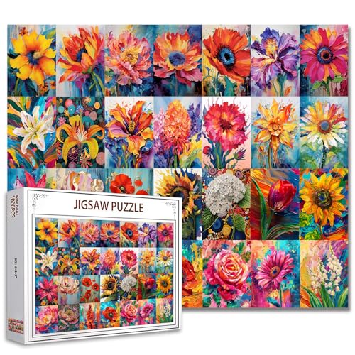 Buntes Blumencollage-Puzzle, 1000 Teile, Puzzles für Erwachsene, Puzzle, Pflanze, Blumenmuster, herausforderndes Puzzle, perfekt als Spielgeschenk, Graffiti, Natur, Lotusblüte, Pfingstrose, Buntes Blumencollage-Puzzle, 1000 Teile, Puzzles für Erwachsene, Puzzle, Pflanze, Blumenmuster, herausforderndes Puzzle, perfekt als Spielgeschenk, Graffiti, Natur, Lotusblüte, Pfingstrose, von Tucocoo