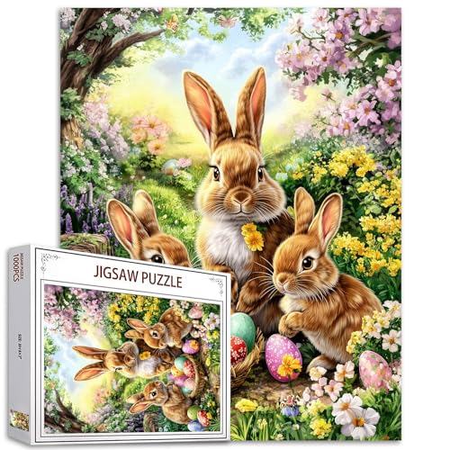 Buntes Ostereier-Puzzle für Erwachsene, 1000 Teile, niedliches Häschen, harte Herausforderung, Puzzle für Erwachsene, Farb-Garten-Puzzle, Familienpuzzle – Oster-Puzzle-Geschenk von Tucocoo