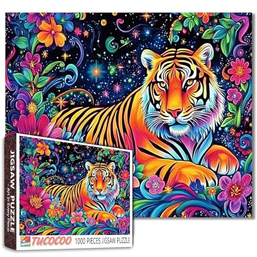Buntes Tiger-Puzzle, 1000 Teile, Puzzles für Erwachsene, Tiger mit Blumen und Sternen, Puzzles für anspruchsvolle Familienaktivitäten, verträumte Tiere, DIY-Puzzle für Heimdekoration, 50,8 x 68,9 cm Buntes Tiger-Puzzle, 1000 Teile, Puzzles für Erwachsene, Tiger mit Blumen und Sternen, Puzzles für anspruchsvolle Familienaktivitäten, verträumte Tiere, DIY-Puzzle für Heimdekoration, 50,8 x 68,9 cm von Tucocoo