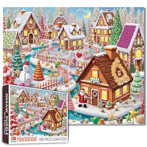 Candy House Village Puzzle 1000 Teile für Erwachsene Studenten 50,8 x 68,6 cm Lebkuchen, Weihnachten, Winterwunderland, süße Leckereien, Weihnachtsmann, Schneemann, festlich, Innenbereich, kreatives Candy House Village Puzzle 1000 Teile für Erwachsene Studenten 50,8 x 68,6 cm Lebkuchen, Weihnachten, Winterwunderland, süße Leckereien, Weihnachtsmann, Schneemann, festlich, Innenbereich, kreatives von Tucocoo