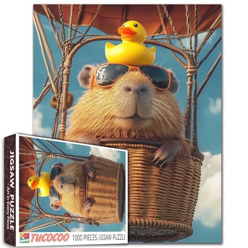 Capybara-Puzzle mit Sonnenbrille, Tiermotiv, für Erwachsene, 1000 Teile, Himmels-Heißluftballon-Kunst-Puzzles für anspruchsvolle Familienaktivitäten, buntes Bastelpuzzle für Heimdekoration, Geschenke von Tucocoo