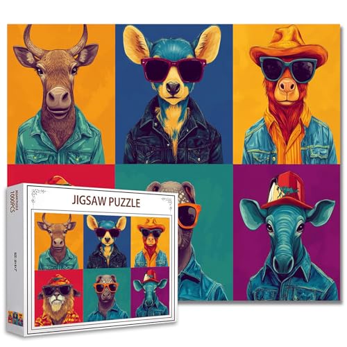 Cool African Animals Portraits Jigsaw Puzzle，Animals with Sunglasses 1000 Pieces Jigsaw Puzzles for Adults，27 x 20 Inches Puzzles for Families，HD Quality Funny Animals Head Puzzle Decor von Tucocoo