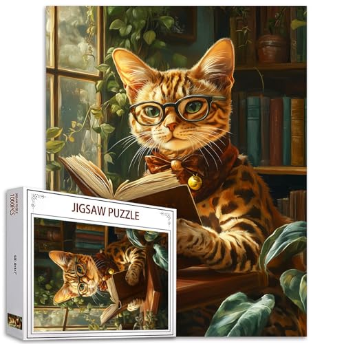 Cute Cat Reading Books 1000 Piece Jigsaw Puzzle für Erwachsene Kätzchen mit Brille in Study Room Jigsaw Puzzles Hard Difficult Challenging Family Activity Game DIY Handwork Puzzles Home Decor Gifts Cute Cat Reading Books 1000 Piece Jigsaw Puzzle für Erwachsene Kätzchen mit Brille in Study Room Jigsaw Puzzles Hard Difficult Challenging Family Activity Game DIY Handwork Puzzles Home Decor Gifts von Tucocoo