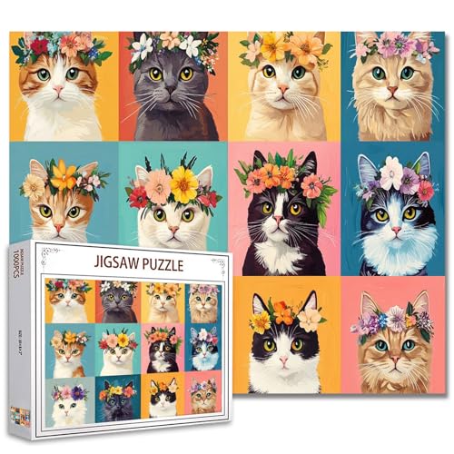 Cute Cats Wearing Flower Crowns Jigsaw Puzzle,Furry Cats Adorable Portraits 1000 Pieces Jigsaw Puzzles for Adults,27 x 20 Inches Puzzles ,HD Quality Fantasy Puzzle Gift,Family Activity for Game Night Cute Cats Wearing Flower Crowns Jigsaw Puzzle,Furry Cats Adorable Portraits 1000 Pieces Jigsaw Puzzles for Adults,27 x 20 Inches Puzzles ,HD Quality Fantasy Puzzle Gift,Family Activity for Game Night von Tucocoo