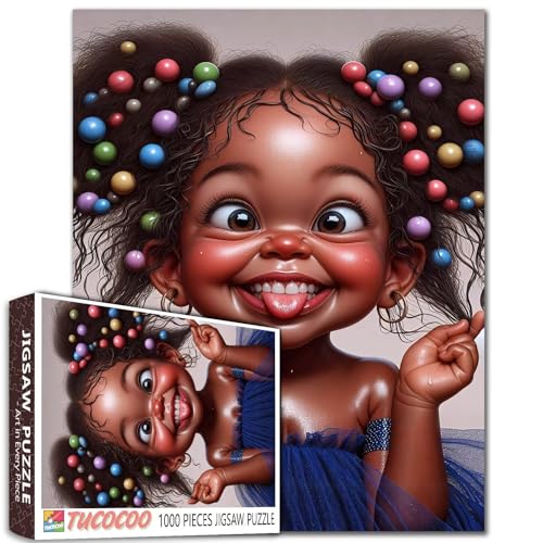 Cute Curly Haired Little Girl Jigsaw Puzzle für Erwachsene EIN kleines Mädchen trägt EIN blaues Kleid und Haarzubehör Herausfordernde Familienaktivitätsspiele Intellektuelle Dekomprimierung Spaß von Tucocoo
