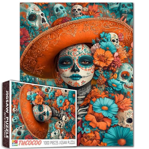 Day of the Dead Sugar Skull Puzzle 1000 Teile für Erwachsene Studenten Bunte Mexikanerin mit schöner Frau mit Sombrero umgeben von Totenköpfen Blumen Puzzles 50,8 x 68,9 cm Herausfordernd und lustig Day of the Dead Sugar Skull Puzzle 1000 Teile für Erwachsene Studenten Bunte Mexikanerin mit schöner Frau mit Sombrero umgeben von Totenköpfen Blumen Puzzles 50,8 x 68,9 cm Herausfordernd und lustig von Tucocoo