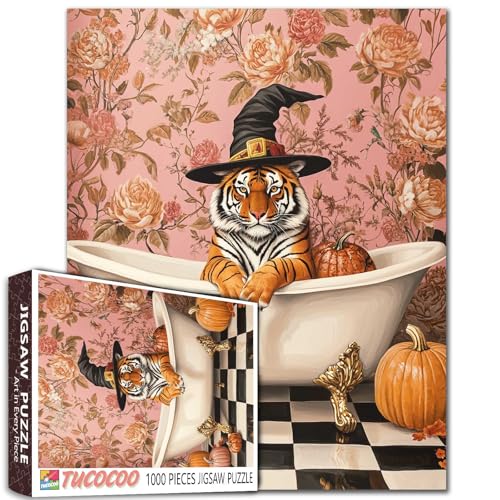 Der Tiger trägt einen Hut Halloween Jigsaw Puzzle für Erwachsene Badewanne und Kürbis Sofa Herausfordernd für Familie oder Freunde Spiel Spaß und Herausforderung Familienspiel Einzigartige Der Tiger trägt einen Hut Halloween Jigsaw Puzzle für Erwachsene Badewanne und Kürbis Sofa Herausfordernd für Familie oder Freunde Spiel Spaß und Herausforderung Familienspiel Einzigartige von Tucocoo