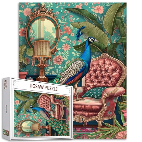 Dschungel-Pfau auf Sofa, Kunst-Puzzles für Erwachsene, 1000 Teile, wilde Tiere, Boho-Puzzle, 50,8 x 68,6 cm, bunte DIY-Puzzles für Heimdekoration, Geschenke, Familienherausforderung, perfekt für Dschungel-Pfau auf Sofa, Kunst-Puzzles für Erwachsene, 1000 Teile, wilde Tiere, Boho-Puzzle, 50,8 x 68,6 cm, bunte DIY-Puzzles für Heimdekoration, Geschenke, Familienherausforderung, perfekt für von Tucocoo