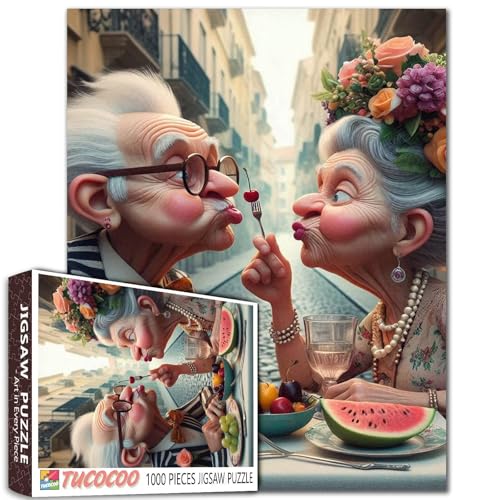 EIN älteres Paar, das Früchte isst Jigsaw Puzzles 1000 Stücke für Erwachsene Süße Großvater und Oma Weinglaspuzzles Herausfordernd für Familie oder Freunde Spiel Einzigartige Heimdekor von Tucocoo