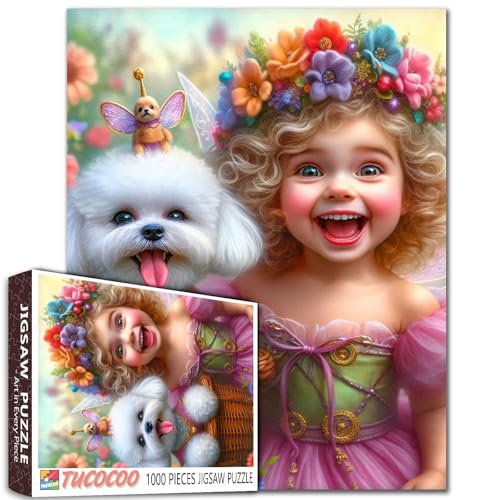 EIN lachendes kleines Mädchen Jigsaw Puzzles 1000 Stücke für Erwachsene niedliche Hunde Blumen in Blüte Puzzles Intellectual Decompressing Fun Family Game Family Activity Perfect for Game Night EIN lachendes kleines Mädchen Jigsaw Puzzles 1000 Stücke für Erwachsene niedliche Hunde Blumen in Blüte Puzzles Intellectual Decompressing Fun Family Game Family Activity Perfect for Game Night von Tucocoo