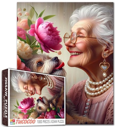 Elegante alte Frau und Kleiner Hund Jigsaw Puzzles 1000 Stücke für Erwachsene Weißhaarige Oma Blumen in der Blüte Puzzles Herausfordernde Familie Aktivität Spiele Einzigartige Heimdekor Geschenke Elegante alte Frau und Kleiner Hund Jigsaw Puzzles 1000 Stücke für Erwachsene Weißhaarige Oma Blumen in der Blüte Puzzles Herausfordernde Familie Aktivität Spiele Einzigartige Heimdekor Geschenke von Tucocoo