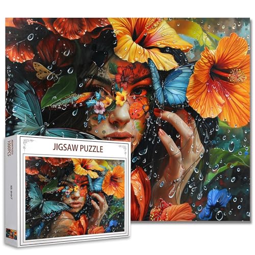 Fairy Girl Jigsaw Puzzles 1000 Stück für Erwachsene, Familien (Frau,Waldblumen,Tropische Pflanzen,Schmetterling) Stücke passen perfekt zusammen Cool Girl Frameable Magic Puzzle Art Geschenk von Tucocoo