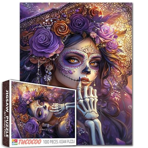 Fantasy Sugar Skull Woman Puzzle 1000 Teile für Erwachsene Studenten Lila Rosen Skelett Elegant Kunst Stil Puzzles 50,8 x 68,9 cm Einzigartiges Geschenk Home Wall Decor Kreatives Gehirn Teaser Fantasy Sugar Skull Woman Puzzle 1000 Teile für Erwachsene Studenten Lila Rosen Skelett Elegant Kunst Stil Puzzles 50,8 x 68,9 cm Einzigartiges Geschenk Home Wall Decor Kreatives Gehirn Teaser von Tucocoo