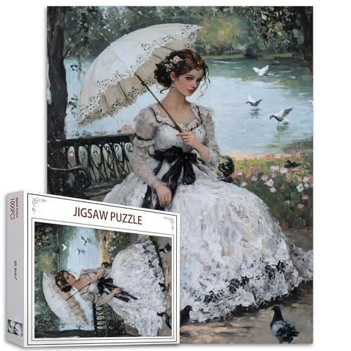 Frau mit Sonnenschirm Puzzles 1000 Teile Puzzles für Erwachsene Viktorianischer Impressionismus Puzzles Elegante Dame Puzzle für Liebhaber Geschenke Europäische Adlige Puzzle für Erwachsene von Tucocoo