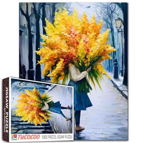 Frau mit gelbem Blumenstrauß, Puzzle, 1000 Teile, Puzzles für Erwachsene, Straßenlandschaft, Puzzles für anspruchsvolle Familienaktivitäten, DIY-Puzzle für Zuhause, Wanddekoration, Geschenke, 50,8 x Frau mit gelbem Blumenstrauß, Puzzle, 1000 Teile, Puzzles für Erwachsene, Straßenlandschaft, Puzzles für anspruchsvolle Familienaktivitäten, DIY-Puzzle für Zuhause, Wanddekoration, Geschenke, 50,8 x von Tucocoo