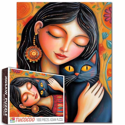 Frauen und schwarze Katze 1000 Teile Puzzle für Erwachsene Mädchen Portrait Puzzle Lady Challenging Puzzle Perfekt für Spielabende DIY Home Wall Decor Arts Frauen und schwarze Katze 1000 Teile Puzzle für Erwachsene Mädchen Portrait Puzzle Lady Challenging Puzzle Perfekt für Spielabende DIY Home Wall Decor Arts von Tucocoo