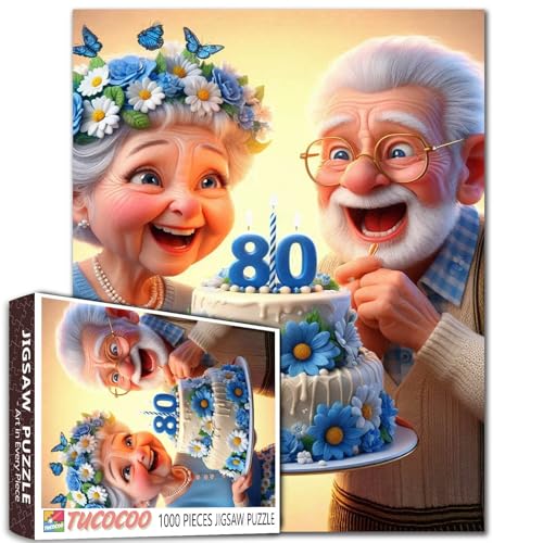 Geburtstagskuchen Jigsaw Puzzles 1000 Stücke für Erwachsene Großvater und Oma feiern ihre Geburtstage Puzzles Intellektuelle Dekomprimierung Spaß Familienspiel Unterhaltung Spielzeug Wanddekoration von Tucocoo