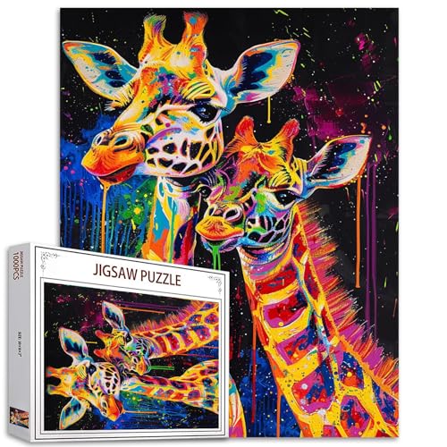 Giraffe Familie Jigsaw Puzzles Erwachsene 1000 Stück helle Farben Tier Puzzles Bunte Zwei Giraffe Puzzle Kunst Familie Spaß Puzzle Spiele Home Decor Geburtstag Party Geschenk Spielzeug Männer Frauen von Tucocoo